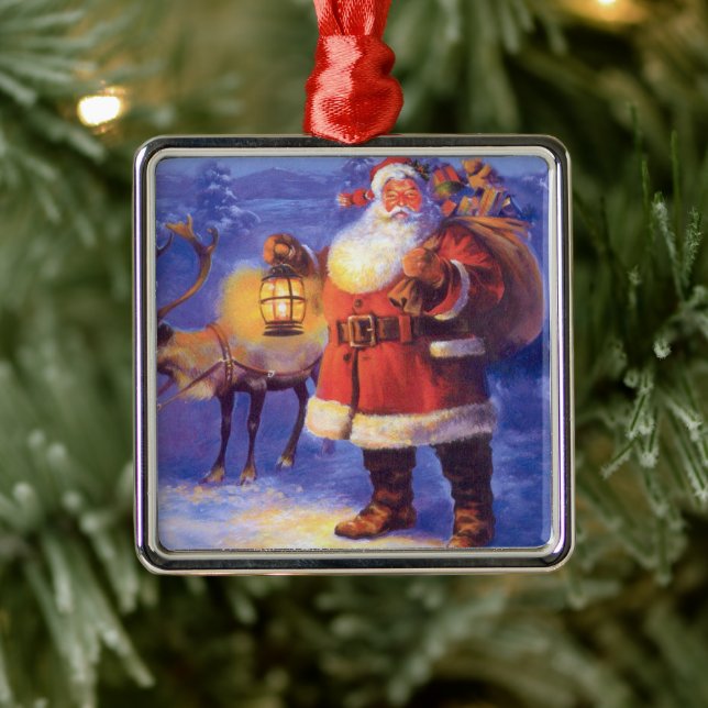 Santa Claus and his reindeer Metal Ornament (Tree)
