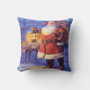 Santa Claus and his reindeer Throw Pillow