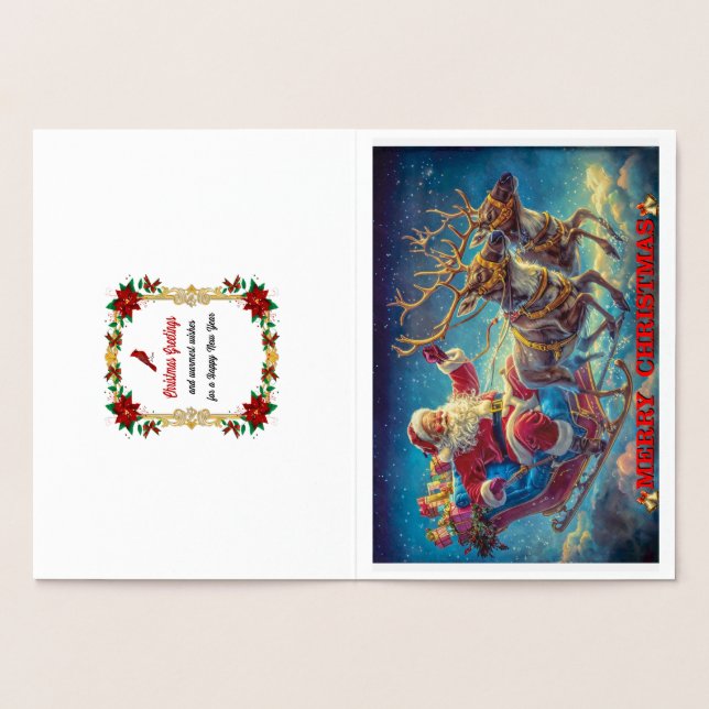 Santa Claus and his Reindeers Foil Card (Inside)