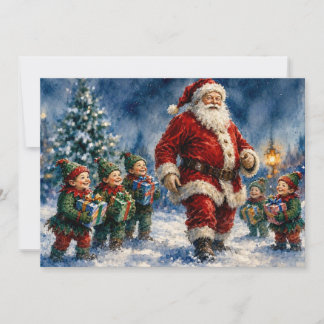 Santa Claus and Joyful Christmas Elves, Holiday Card