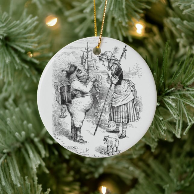 Santa Claus and Little Bo Peep Ceramic Ornament (Tree)