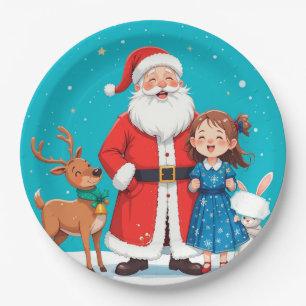Santa Claus And Little Girl For Christmas Paper Plate