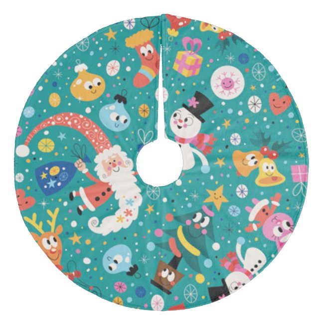 Santa Claus and Merry Friends Fleece Tree Skirt (Front)