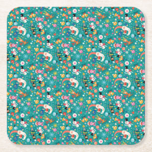 Santa Claus and Merry Friends Pattern Square Paper Coaster