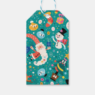 Santa Claus and Merry FriendsPattern Gift Tags