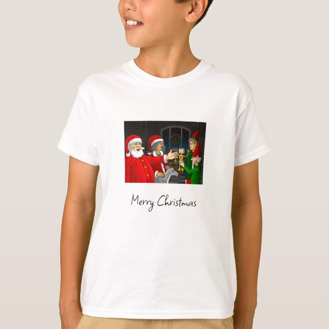 Santa Claus and Mrs. Claus Christmas Workshop T-Shirt (Front)