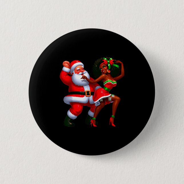 Santa Claus And Mrs Claus Dancing Melanin Christma 2 Inch Round Button (Front)