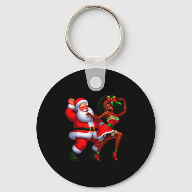 Santa Claus And Mrs Claus Dancing Melanin Christma Keychain (Front)