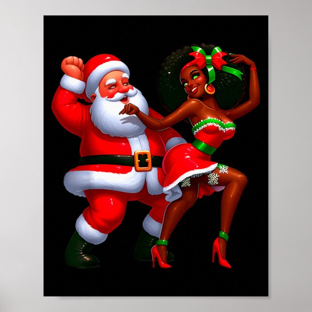 Santa Claus And Mrs Claus Dancing Melanin Christma Poster (Front)