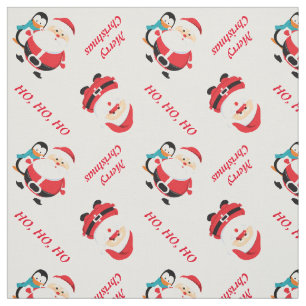 Santa Claus and penguin personalized Christmas Fabric