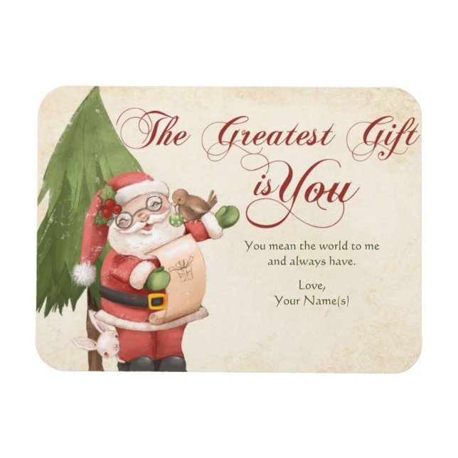 Santa Claus and Pine Tree Family Christmas Postcar Magnet (Horizontal)