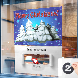 Santa Claus and Pine Trees with Snow Illustration Window Cling