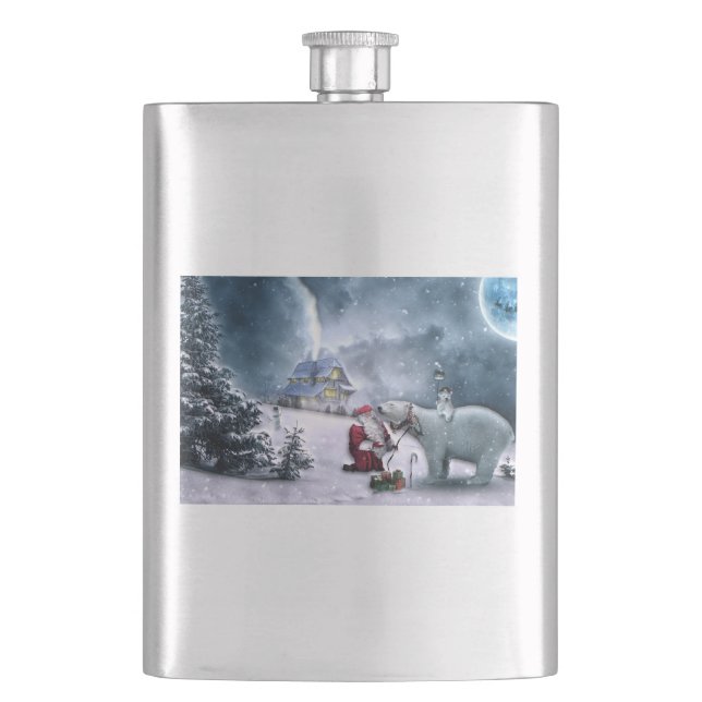 Santa Claus and Polar Bear Hip Flask (Front)
