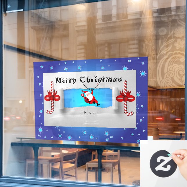 Santa Claus and Red and White Candy Christmas Window Cling (Cafe Window)