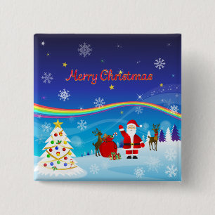 Santa Claus and Reindeer 2 Inch Square Button