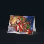 Santa Claus and Reindeer Christmas Holiday Card<br><div class="desc">Santa Claus Peeking Through the Window Card.</div>