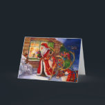 Santa Claus and Reindeer Christmas Holiday Card<br><div class="desc">Santa Claus Peeking Through the Window Card.</div>