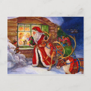 Santa Claus and Reindeer Christmas Holiday Postcard