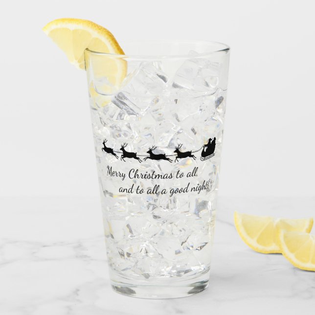 Santa Claus and Reindeer Design Drinking Glass (Front Ice)