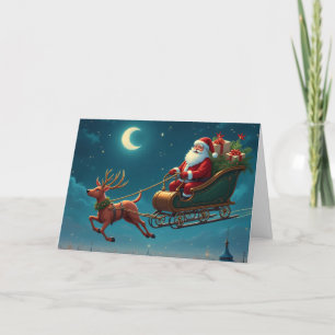 Santa Claus and reindeer Holiday Card