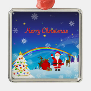 Santa Claus and Reindeer Metal Ornament