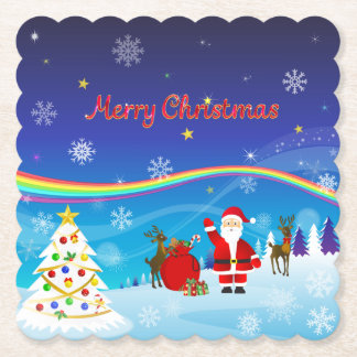 Santa Claus and Reindeer Paper Coaster