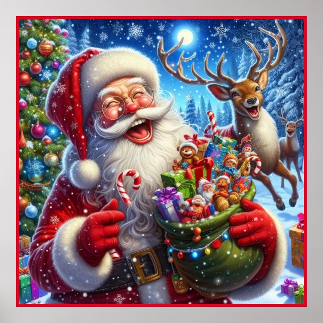 Santa Claus and Reindeer Poster (Front)