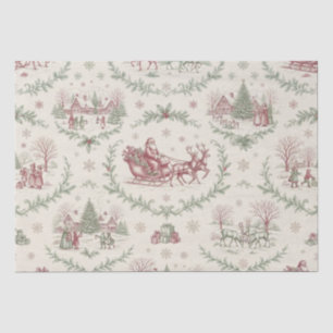 Santa Claus and Reindeer Red and Green Toile Tissue Paper