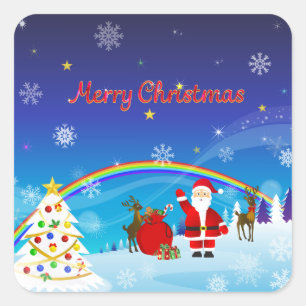 Santa Claus and Reindeer Square Sticker