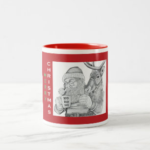 Santa Claus and Reindeer Two-Tone Coffee Mug