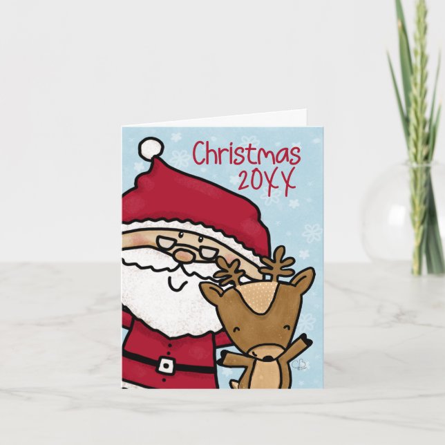 Santa Claus and Reindeer Year Specific Christmas Holiday Card (Front)