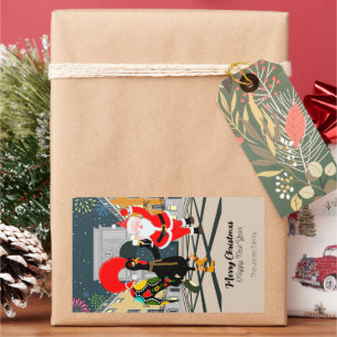 Santa Claus and Rooster Champagne Toast to New Yea Sticker