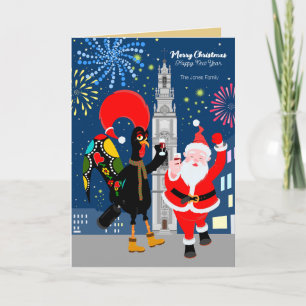 Santa Claus and Rooster toast to the New Year Card