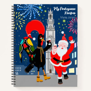 Santa Claus and Rooster toast to the New Year Notebook