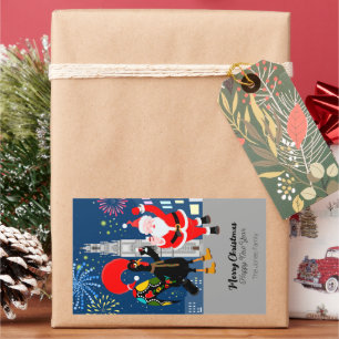 Santa Claus and Rooster toast to the New Year Sticker
