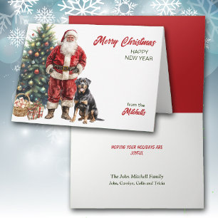 Santa Claus and Rottweiler Dog Christmas Holiday Card