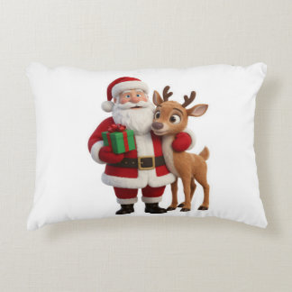 Santa Claus and Rudolph Cartoon Accent Pillow