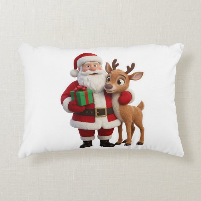 Santa Claus and Rudolph Cartoon Accent Pillow (Front)