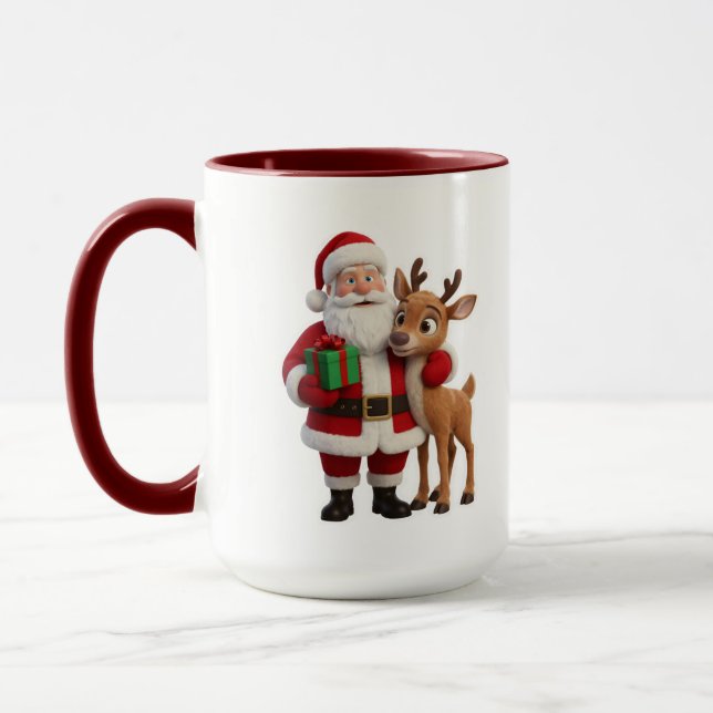 Santa Claus and Rudolph Cartoon Mug (Left)