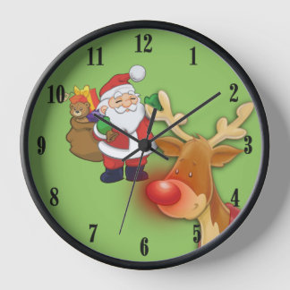 Santa Claus and Rudolph Christmas Wall Clock