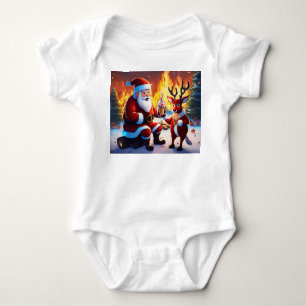 Santa Claus and Rudolph Enjoying Ice Cream Baby Bodysuit