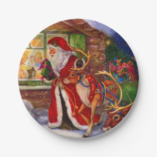 Santa claus and rudolph paper plate