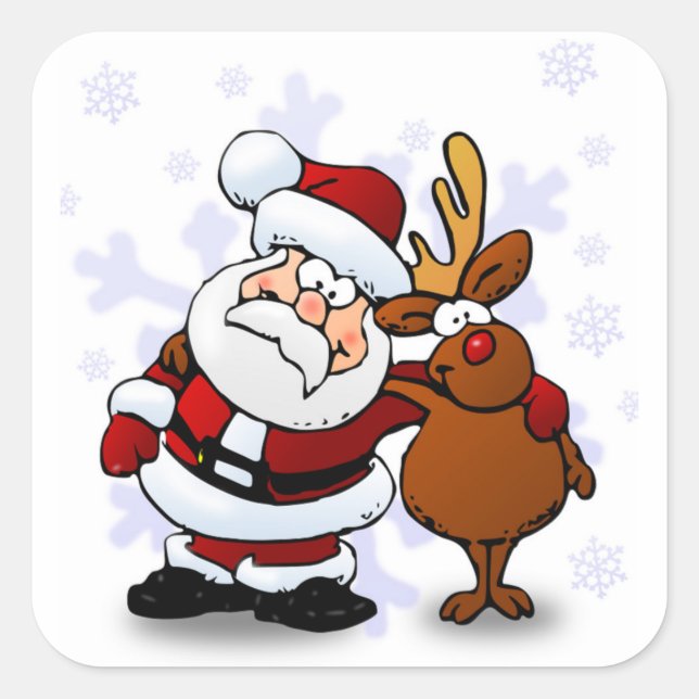 SANTA CLAUS AND RUDOLPH SQUARE STICKER (Front)