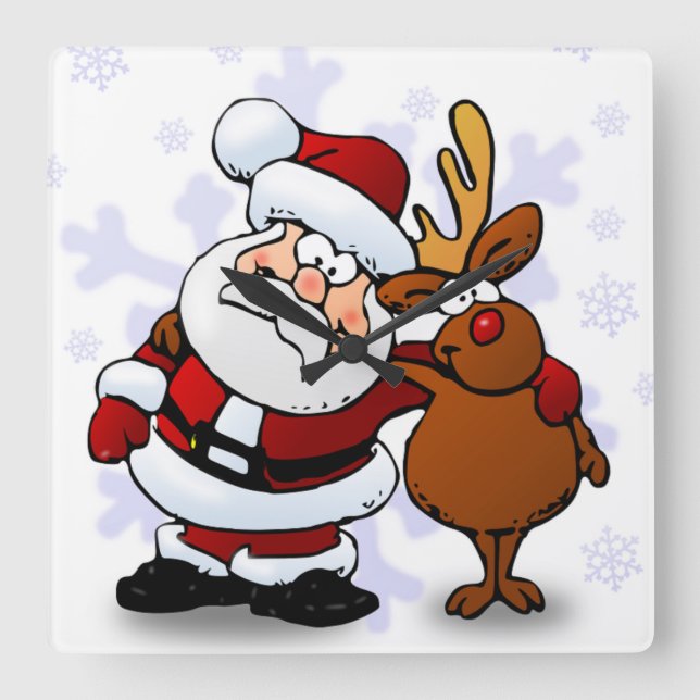 SANTA CLAUS AND RUDOLPH SQUARE WALL CLOCK (Front)