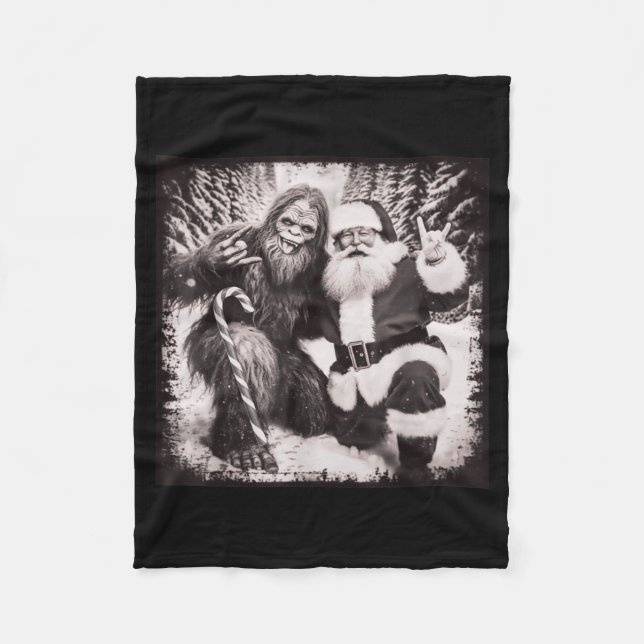 Santa Claus And Sasquatch Bigfoot Funny Joyful Sno Fleece Blanket (Front)