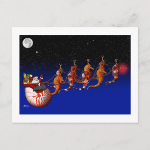 Santa Claus and Seahorse Sleigh Postcard