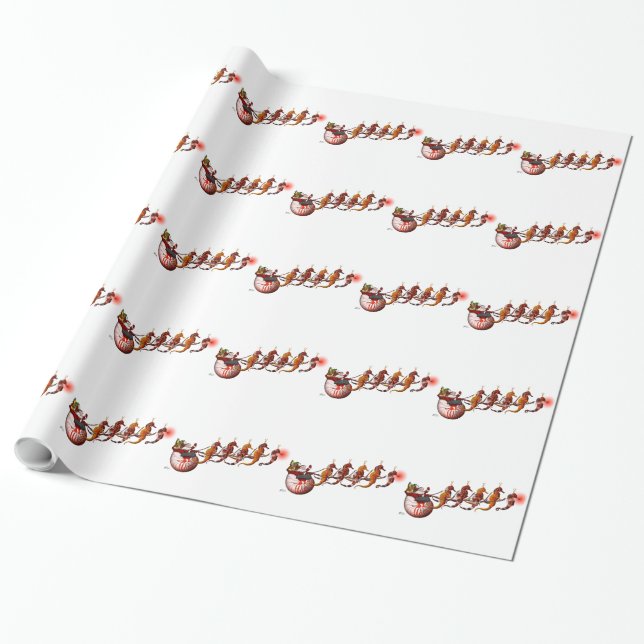 Santa Claus and Seahorse Sleigh Wrapping Paper (Unrolled)