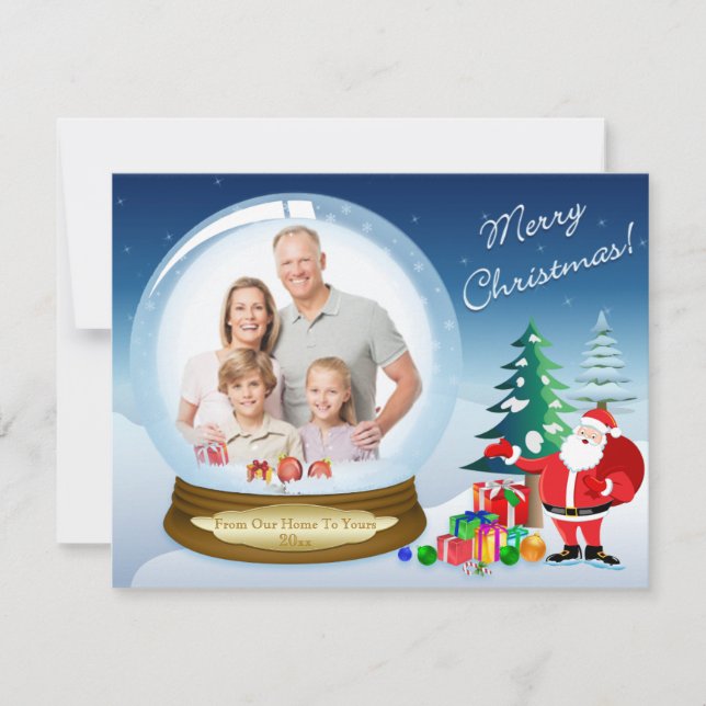 Santa Claus and Snow Globe Christmas Photo Card 2 (Front)