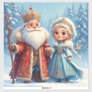 Santa Claus and Snow Maiden Celebrating Christmas