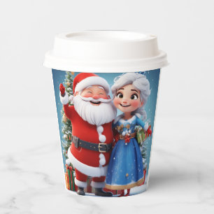 Santa Claus and Snow Maiden Celebrating Christmas Paper Cups